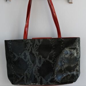 Vintage Berge Snakeskin Print Leather Shoulder Bag, Made in Italy